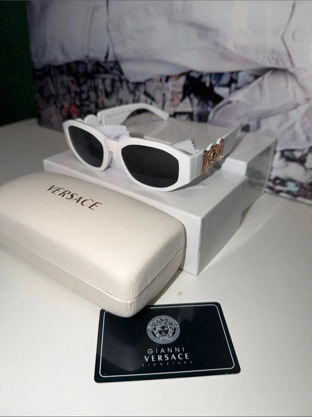 Versace White Cat-Eye Sunglasses with Gold Medusa Detail